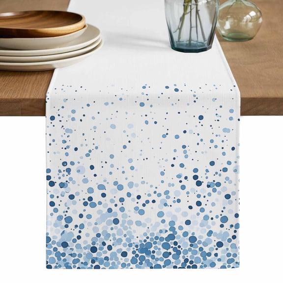 Blue Polka Dot Table Runner, Abstract Modern Art Dots Watercolor Washable Cotton Linen Table Runners 90 Inches Long, Dresser Scarf Runner for Dining/Coffee/Kitchen/Hallway Tables 13''x90''