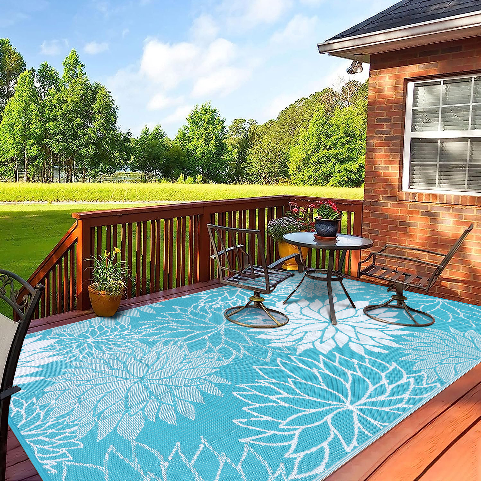 Ileading 9'x12' Waterproof Outdoor Rug, Blue photo 8