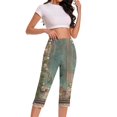 thumbnail image 7 of LEKWK Womens Yoga Pants with Pockets Floral Print High Waist Button Decor Capri Leggings Side Slit Summer Exercise Leggings Soft Casual Stretchy Pants, 7 of 7