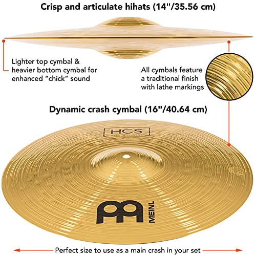 Meinl Cymbal Set Box Pack with 14鈥?Hihats, 20鈥?Ride, 16鈥?Crash, Plus a FREE 10鈥?Splash 鈥?HCS Traditional Finish Brass 鈥?Made In Germany, 2-YEAR WARRAN