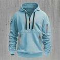 thumbnail image 2 of TOWED22 Men's Hoodies Casual Pullover Hooded Sweatshirt Long Sleeve Quarter Zip Hoody Tops With Kangaroo Pocket(Sky Blue,3XL), 2 of 4