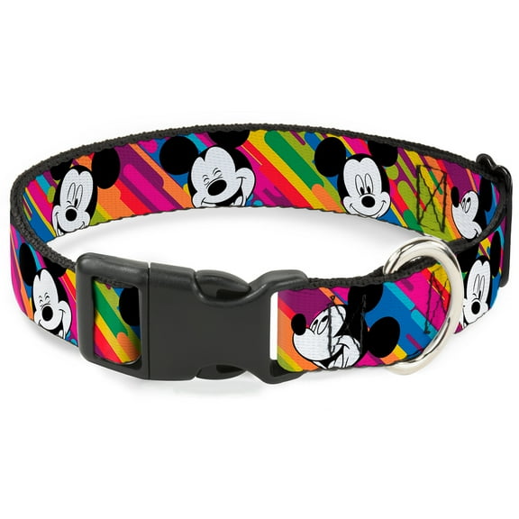 Disney Pet Collar, Dog Collar Plastic Buckle, Mickey Mouse Expressions Multi Color White Black, 7 to 8.5 Inches 0.5 Inch Wide