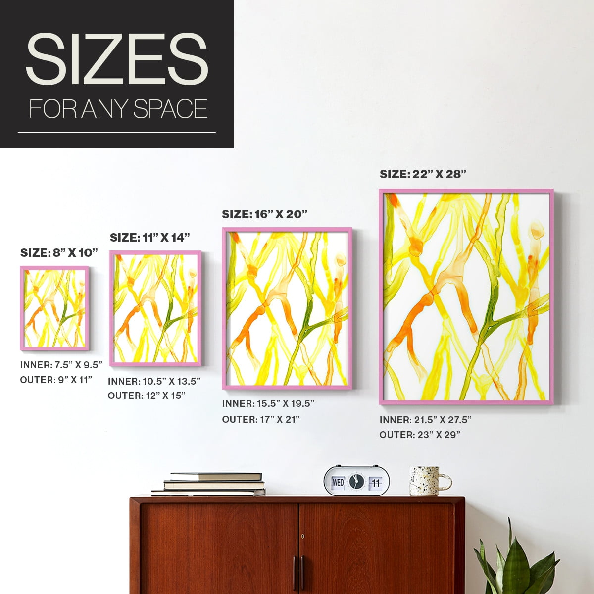 Runnel IV Framed Print in Pink Solid Wood Framed Print No Nail Hanging