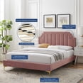 thumbnail image 4 of Platform Bed Frame, Full Size, Velvet, Pink, Modern Contemporary Urban Design, Bedroom Master Guest Suite, 4 of 10