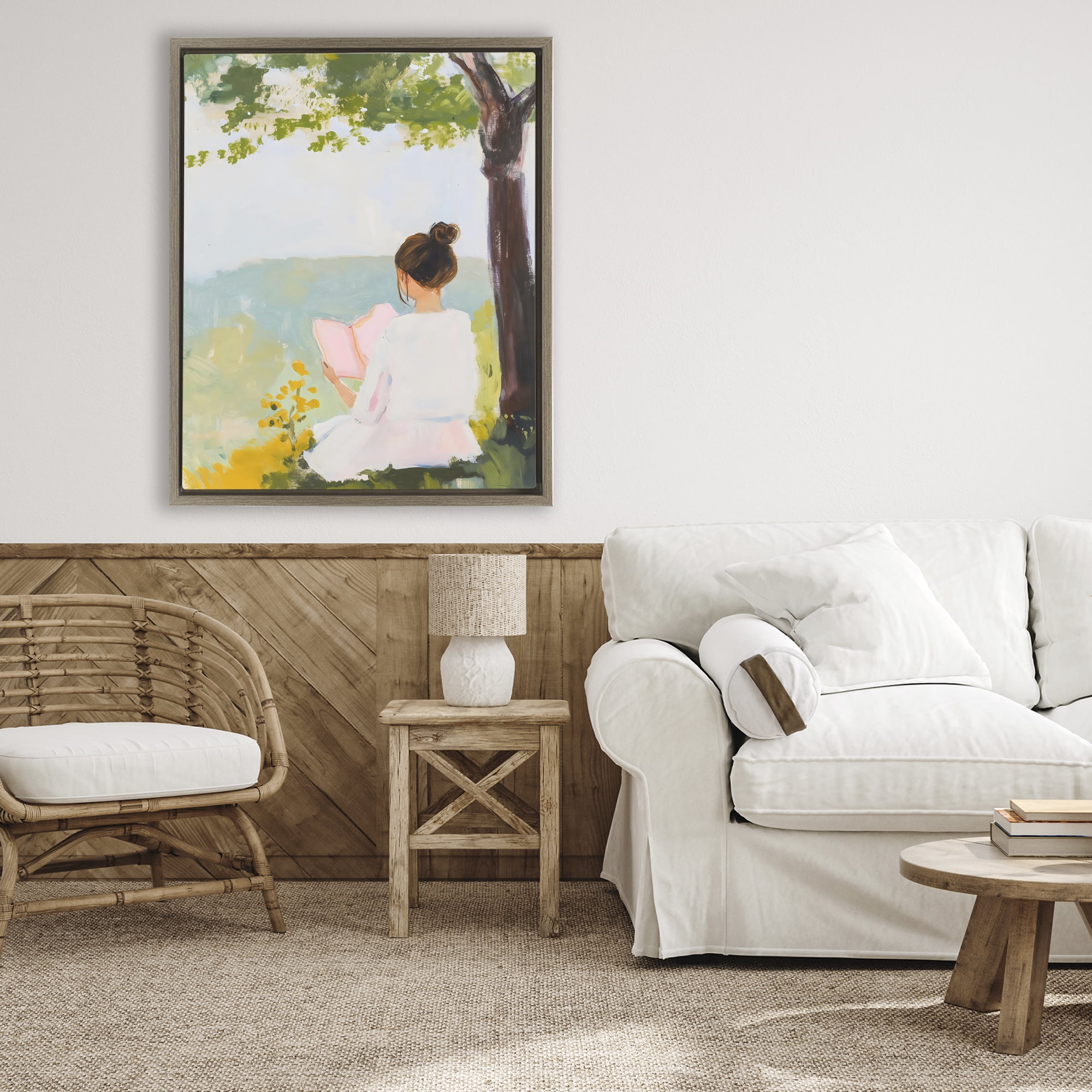 Stupell Industries Girl Reading in Nature Brown Framed Floater Canvas Wall Art, design by The Prints Vibe