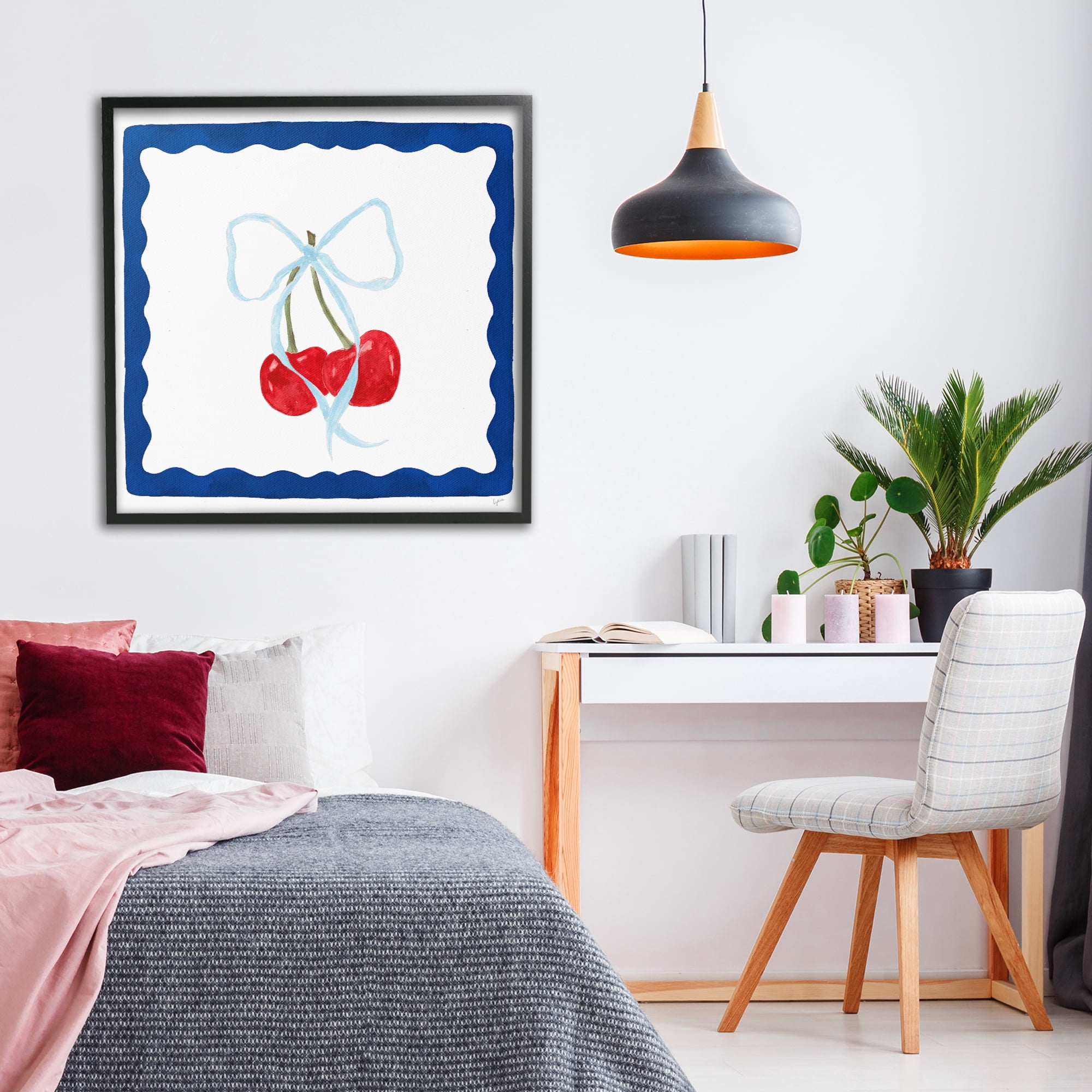 Stupell Industries Summer Bordered Cherries Black Framed Giclee Art, design by Lucille Price