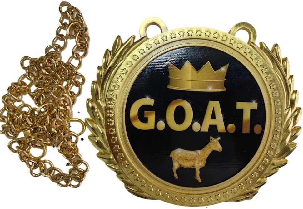 GOAT Greatest of All Time Metal Medal & Chain Set - 0.8lb Heavyweight Gold Alloy, 6.3" x 5.5" Oversized - All Sports Champion Award, MVP Trophy & Gift for Athletes, Fans & Legends