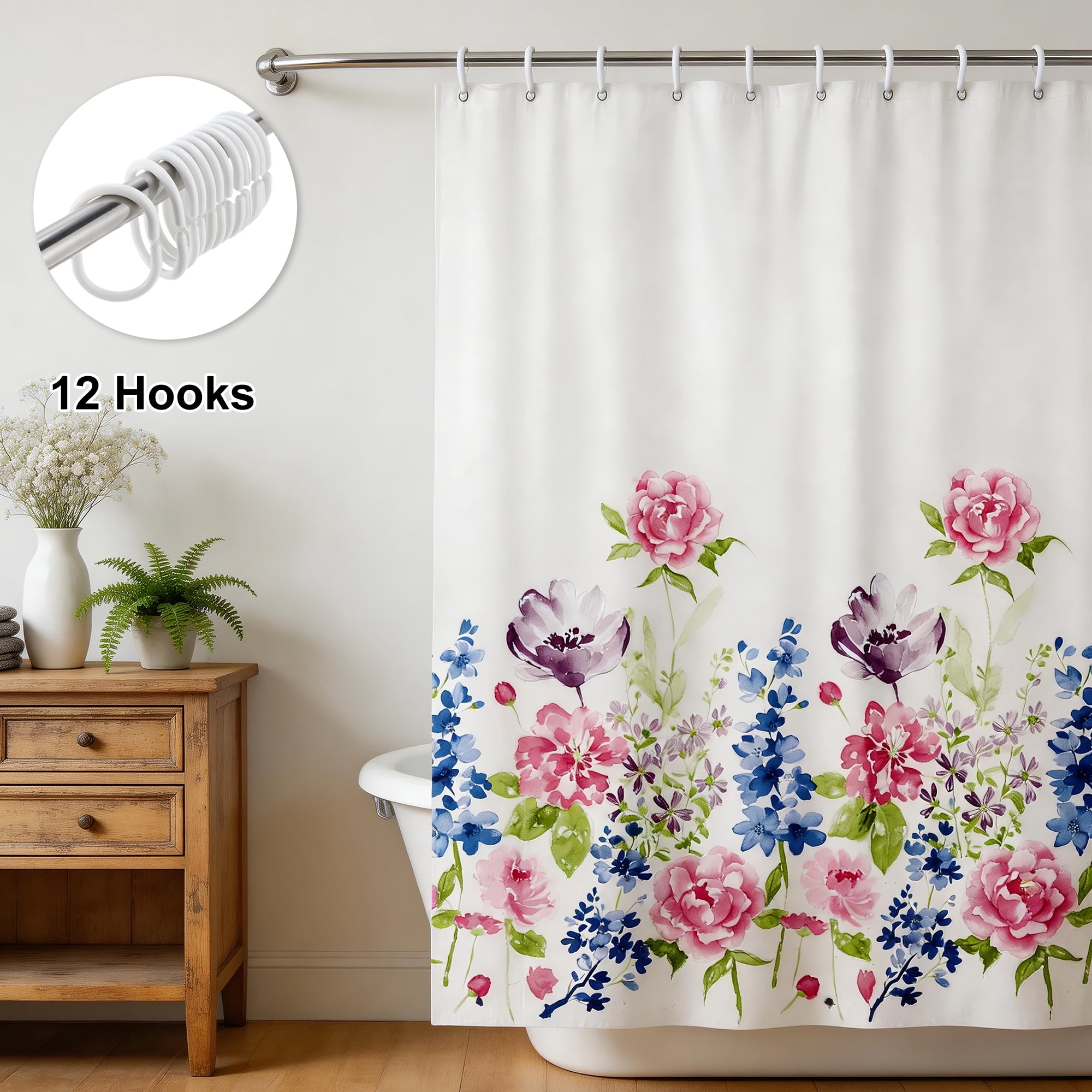 Unique Bargains Durable Waterproof Flower Pattern 70.87x70.87  Shower Curtain Set