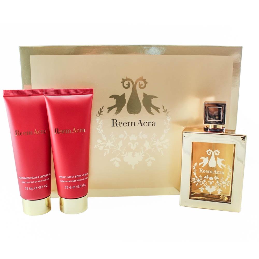Reem Acra 3 Piece Fragrance Gift Set: Eau de Parfum 3 Oz, Perfumed Body Cream 2.5 Oz & Perfumed Bath and Shower gel 2.5 Oz