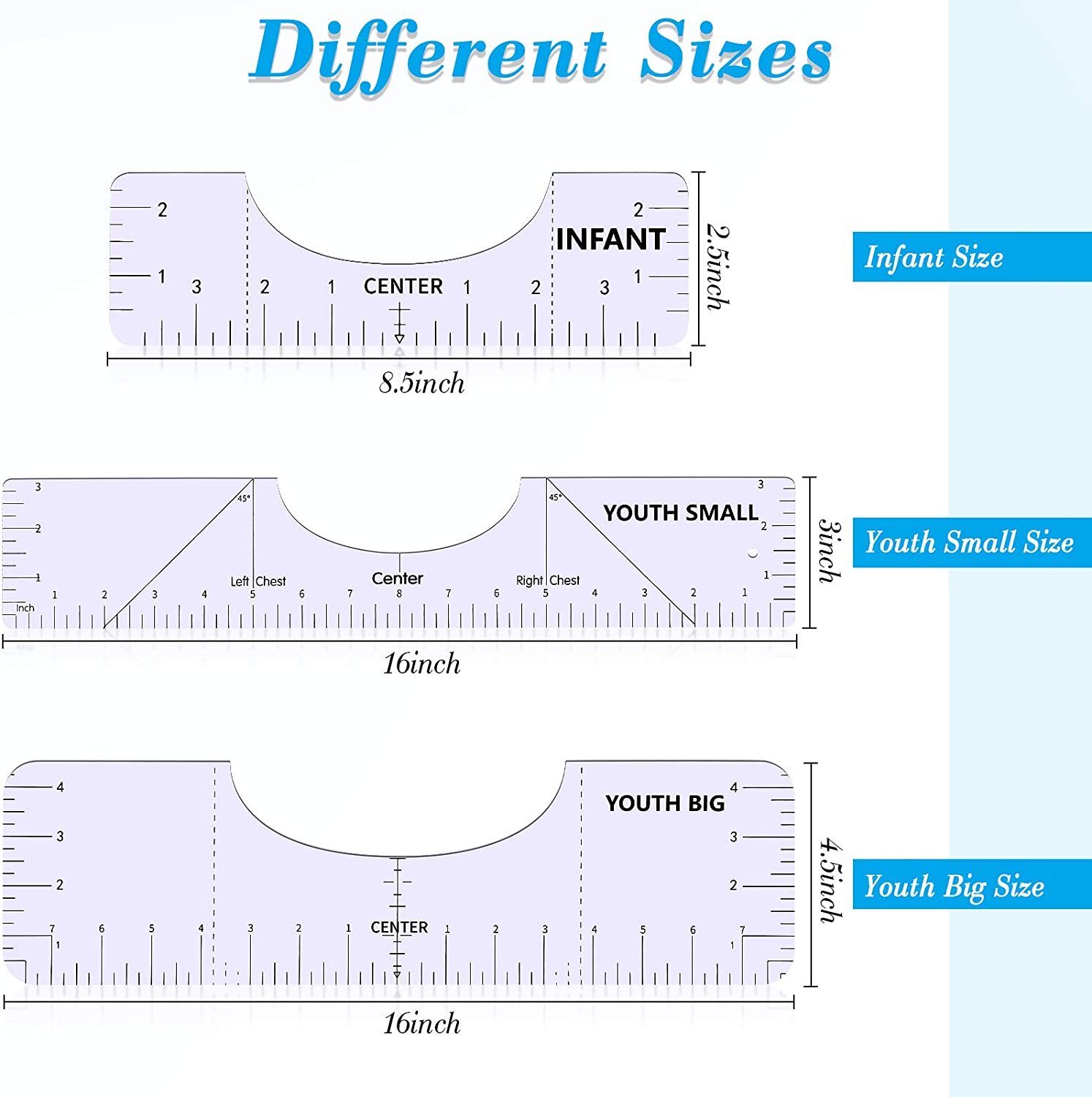 Pieces T-Shirt Alignment Guide Vinyl Guide Centering Ruler Tool T-Shirt  Alignment Tool HTV T-Shirt Alignment Ruler for Heat Press Vinyl Sublimation  Designs Shirts (16 x 3, 16 x 4.5, 8.5 x