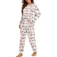 thumbnail image 2 of FOR U DESIGNS Heart Pig Women's Long Sleeve Drawstring Pajamas Set 2 Piece Size S Sleepwear Crew Neck Tops Pjs Lightweight Lounge Set with Pockets for Women, 2 of 6