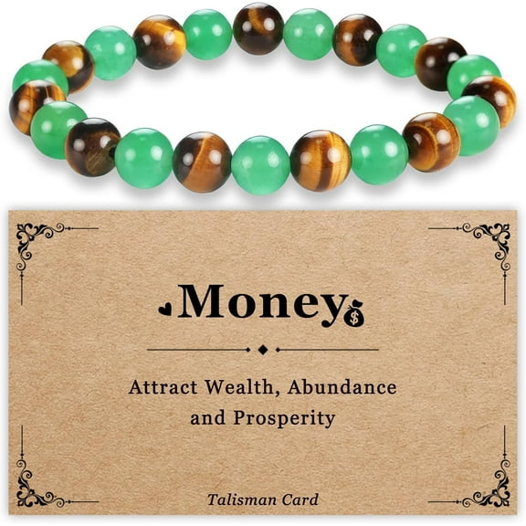 Money Bracelets for Women Natural Stone Beaded Bracelets for Women Jade Tiger Eye Lucky Crystal Jewelry Adjustable Elastic Cord Feng Shui Bracelet Good Luck Gifts