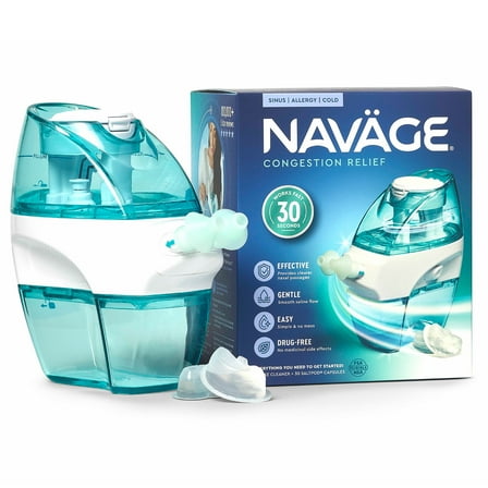 Navage Starter Bundle – Nasal Irrigation System with Nose Cleaner & 30 SaltPods for Congestion Relief