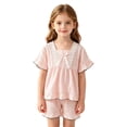 thumbnail image 2 of Kids Girls Casual 2-Piece Outfits Short Sleeve Tee and Elastic Shorts Lightweight Breathable Set for Daily Wear Pink Size 5-6 Years, 2 of 4