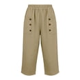 thumbnail image 5 of Noric Women's Cotton High Waist Casual Capri Pants with Button Pocket Elastic Waist Relaxed Fit Solid Yoga Runing Trousers, 5 of 7