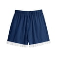 thumbnail image 4 of Cagogo Women Plus Size Elastic Waist Shorts with Pockets Casual Loose Beach Vacation Lounge Trousers Summer Travel Denim Shorts, Navy XL, 4 of 7