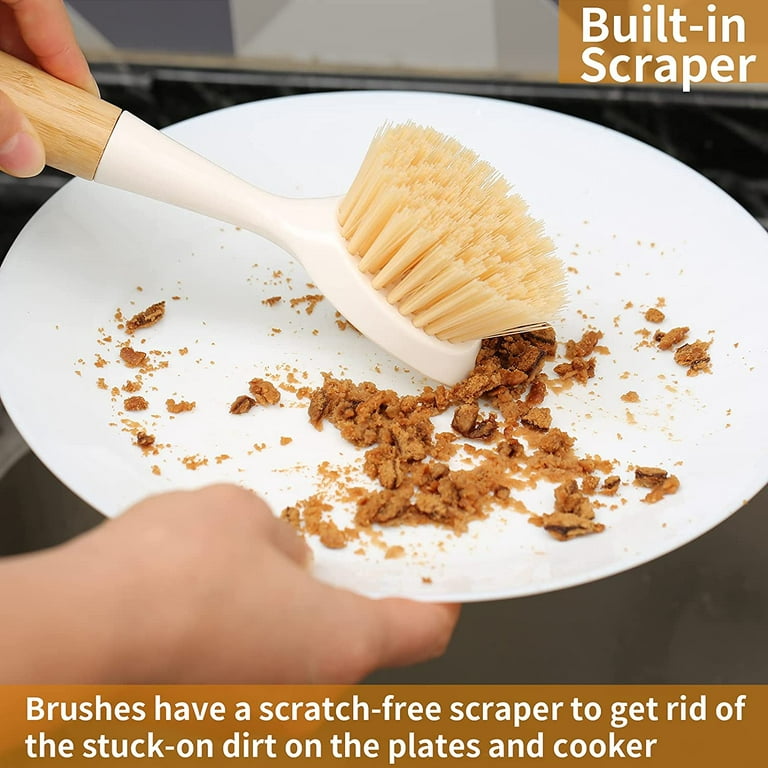 POINTERTECK 2 Pcs Kitchen Dish Brush Bamboo Handle Dish Scrubber