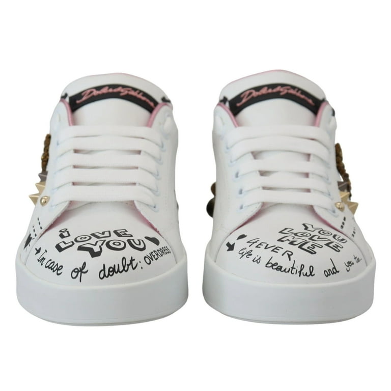 Dolce Gabbana White Leather Crystal Queen Crown Sneakers Dolce Gabbana White Leather Crystal Queen Crown Sneakers