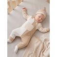 thumbnail image 6 of Loicainy Infant Baby Boy Fall Outfit 3 6 12 18 Months Striped Rompers and Front Pockets Overalls with Hat Clothes Set, 6 of 8