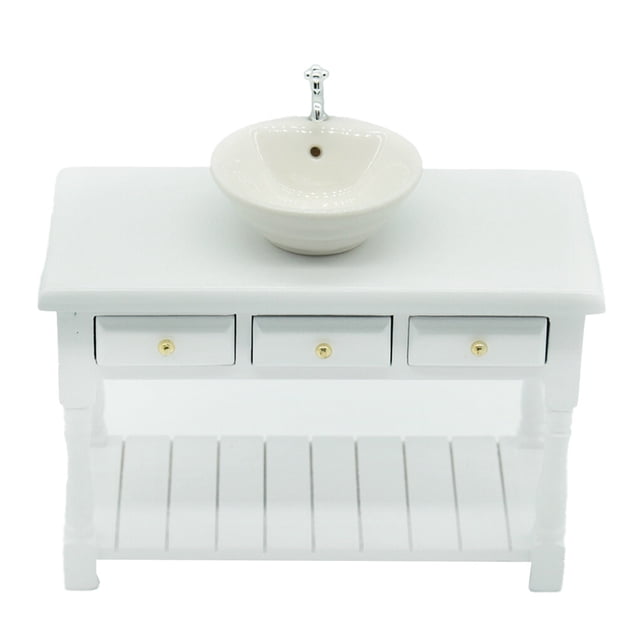 Ounissouiy Lavabo de estilo DIY, adorno de almacenamiento con casilleros, apariencia exquisita, gabinete de de diseño aerodinámico para casas de muñecas
