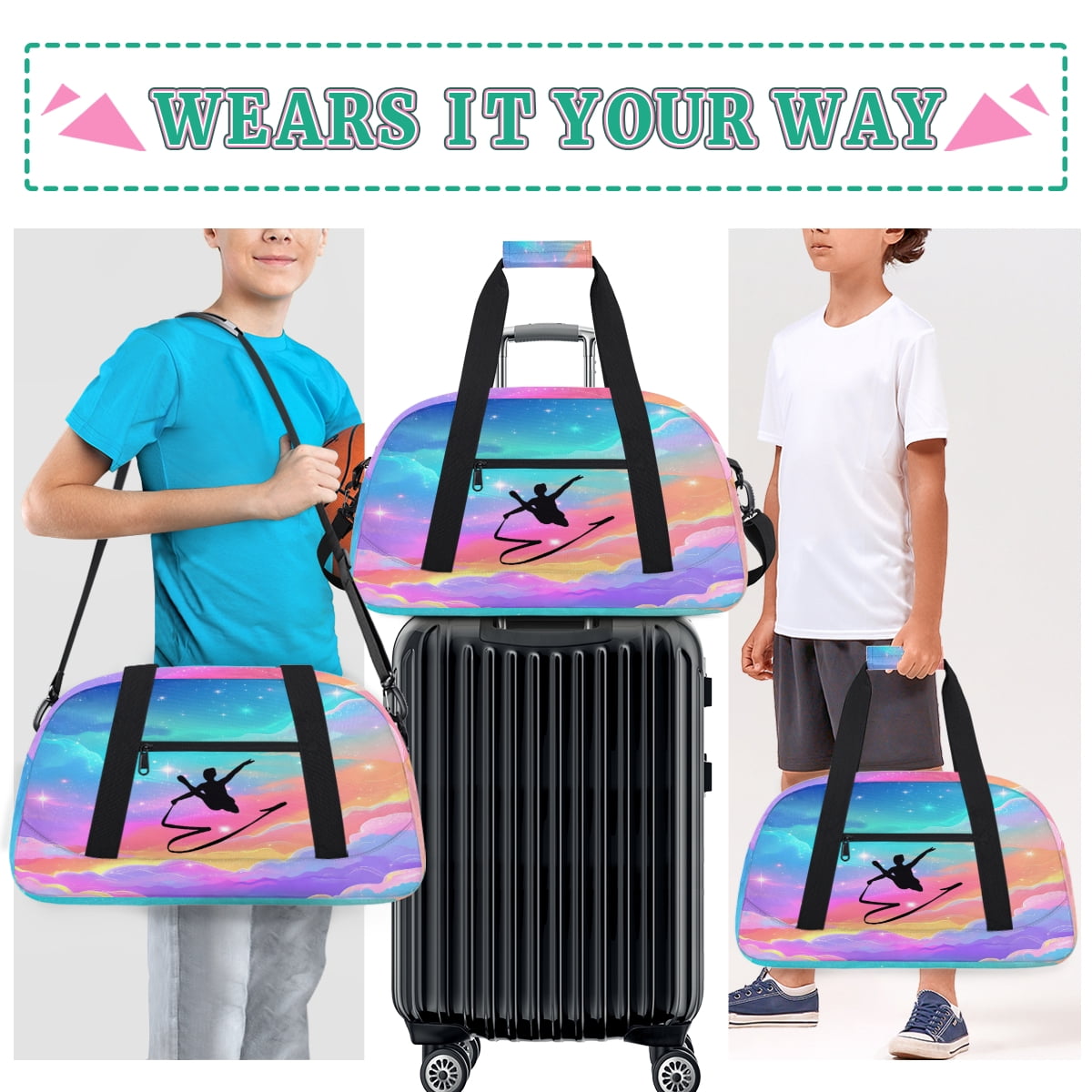 Qzjjjmy Dance Gymnastics Bag for Girls Duffle Bag Dance Travel and Gymnastics Tote Bag for Kids