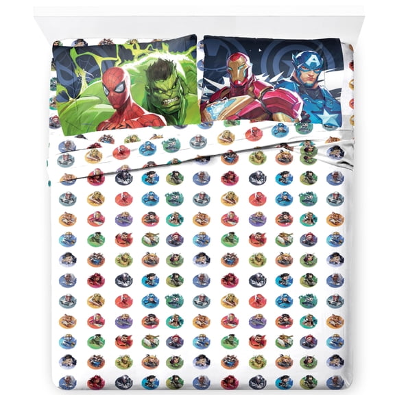 Jay Franco Kids Sheet Set with Fitted, Flat Sheets & Pillow Cover - Ultra-Soft Bedding with Pillowcase for Room Decor, Multi - Marvel Rivals, 4 Piece Queen