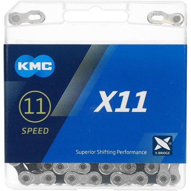 Cadena para bicicleta KMC X11 de 11 velocidades, 114 eslabones, plata/negro