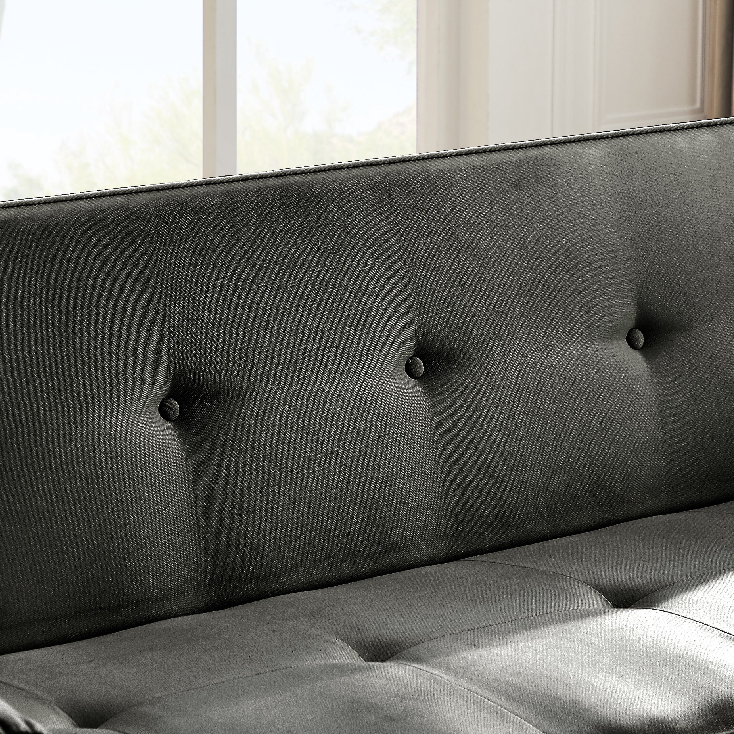 Futon Sofa Bed,Modern Dark Gray Convertible Couch Bed with Armrests,Fabric Linen Sofa Bed,Folding Recliner Futon Sleeper Sofa