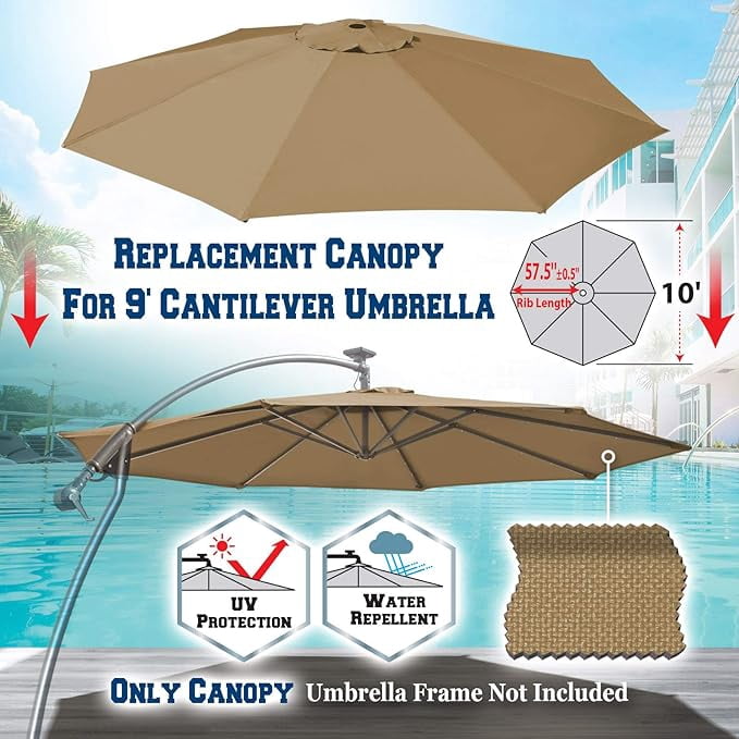 9ft Umbrella Top Cover Only Canopy 8rib Patio Replacement Canopy Outdoor (Canopy Only)