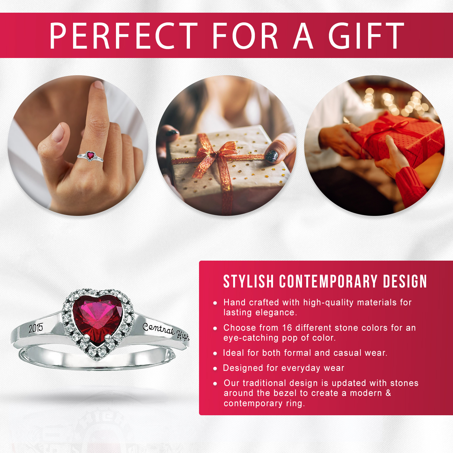 Personalized Women's Square Fashion Class Ring?available in Valadium, Silver Plus and Yellow and White Gold