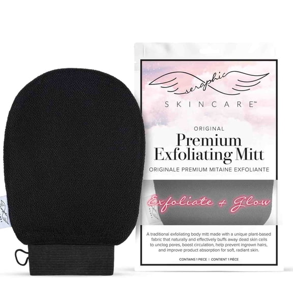 Seraphic Skincare (Original) Premium Exfoliating Mitt for Body (1pc) – 100% Vegan Viscose Traditional Body Scrub Glove Kessa Korean Washcloth – Body Exfoliator for Self-Tan Removal & Keratosis Pilari