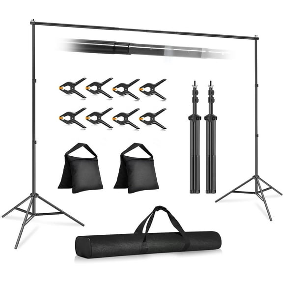 10x7ft(WxH)  Adjustable Background Stand Support kit with 2 Crossbars, 8 Clamps, 2 Sandbags