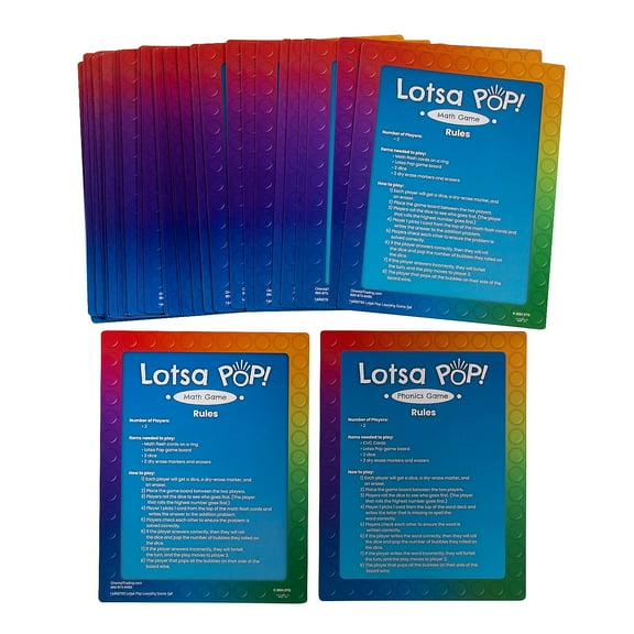 Fun Express 8 1/2" x 11" Lotsa Pops Pop Fidget Toy Phonics & Math Learning Flash Card Game Set –68 Pieces