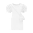 thumbnail image 6 of Fesfesfes Girls Short Puff Sleeve Ribbed Knit Dress with Matching Mini Crossbody Bag Round Neck A-Line Casual Summer Spring Outfit Ages 3-9 Years, 6 of 6