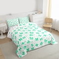 thumbnail image 3 of jejeloiu Cartoon Cute Bowknot Full Size Comforter Sets,Girl Green Bowknot Bedding Sets For Teens Reversible 3-Piece, 3 of 8