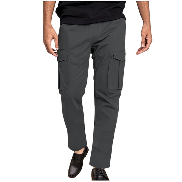 Pantalones largos de moda para hombre, casuales, de color sólido, con bolsillos cargo y cintura elástica, de poliéster.
