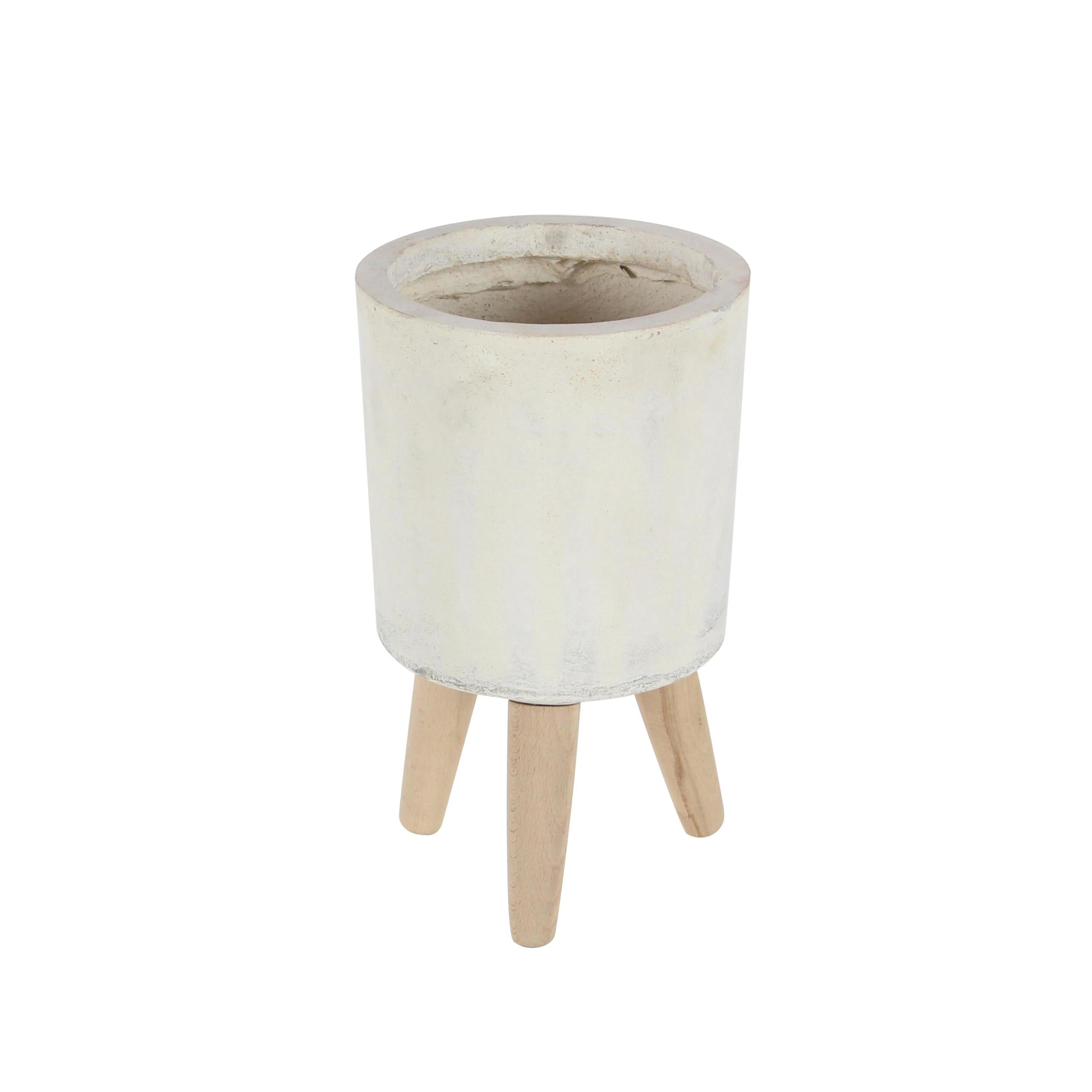 DecMode 12", 15", 17"H White Fiberclay Ceramic Planter with Wood Legs (3 Count)