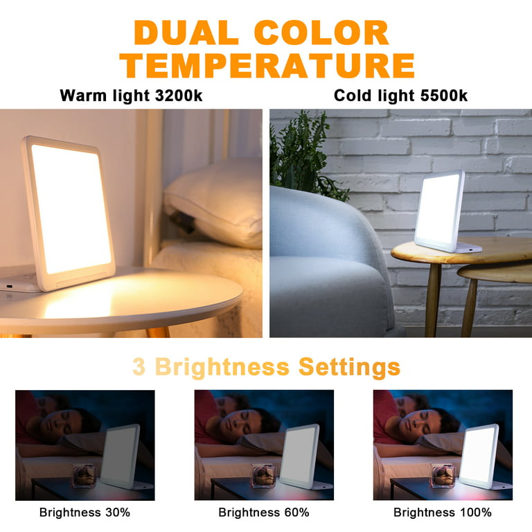 Lomubue SAD Light Therapy Lamp, Dual Color Temperature 3 Dimmable