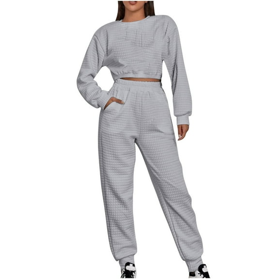 Women Knitted Outfits Solid Hooded Sweater Short Zipper Top Casual Pants Two Piece Long Sleeve Hooded Set