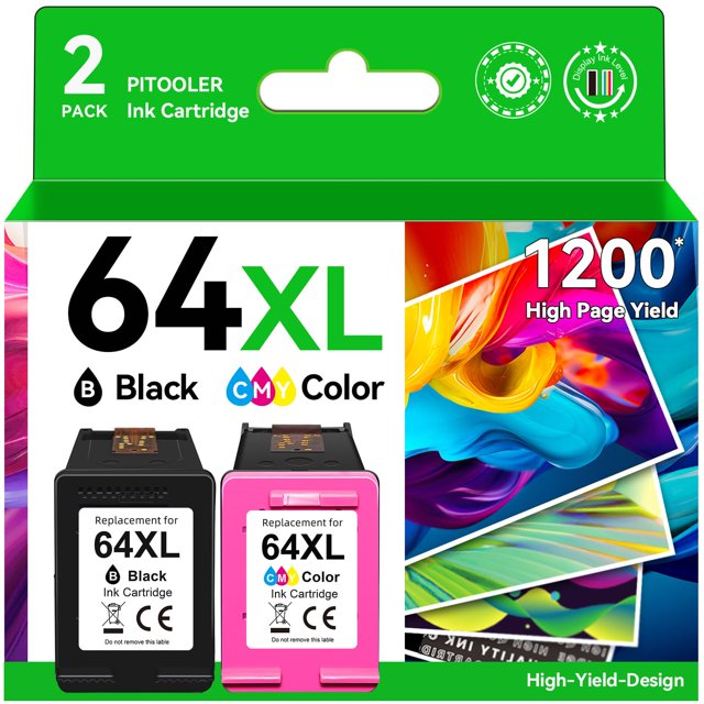 Cartucho de tinta Pitooler 64XL negro/color para HP Envy Photo