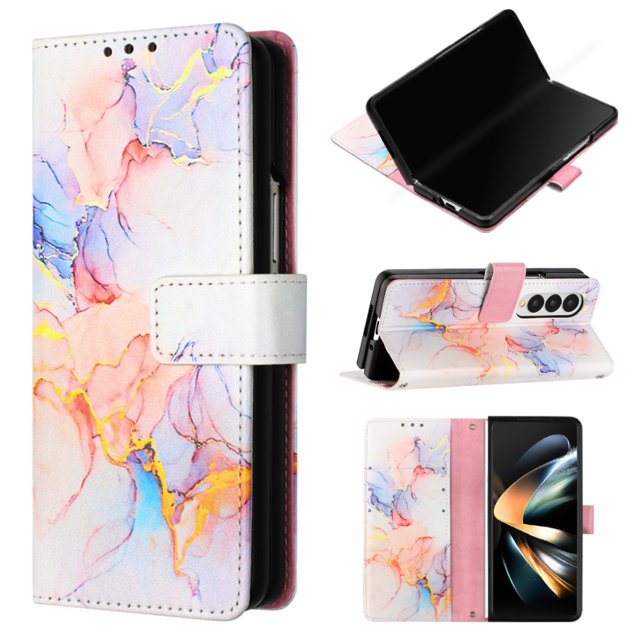 Luxurious Marble Patterned PU Leather Wallet Case Cover for Samsung Galaxy Z Fold 3/4 - Enhance Your Phone's Style!
