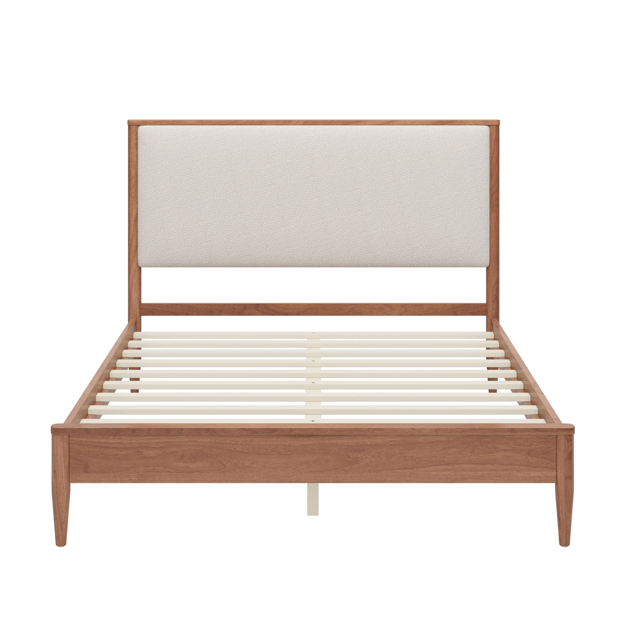 Christopher Knight Home Mid-Century Queen Platform Bed Frame with Boucle Upholstered Headboard, Walnut
