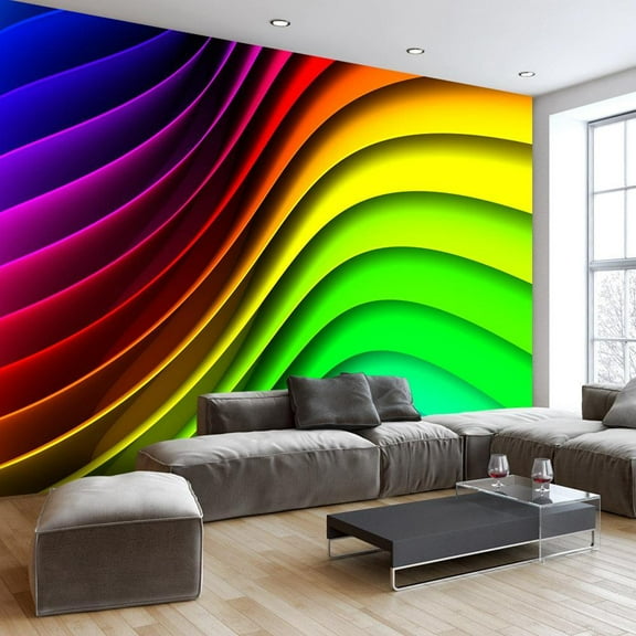 Tiptophomedecor 3D Illusion Peel and Stick Wallpaper Wall Mural - Rainbow Waves - Removable Wall Decals