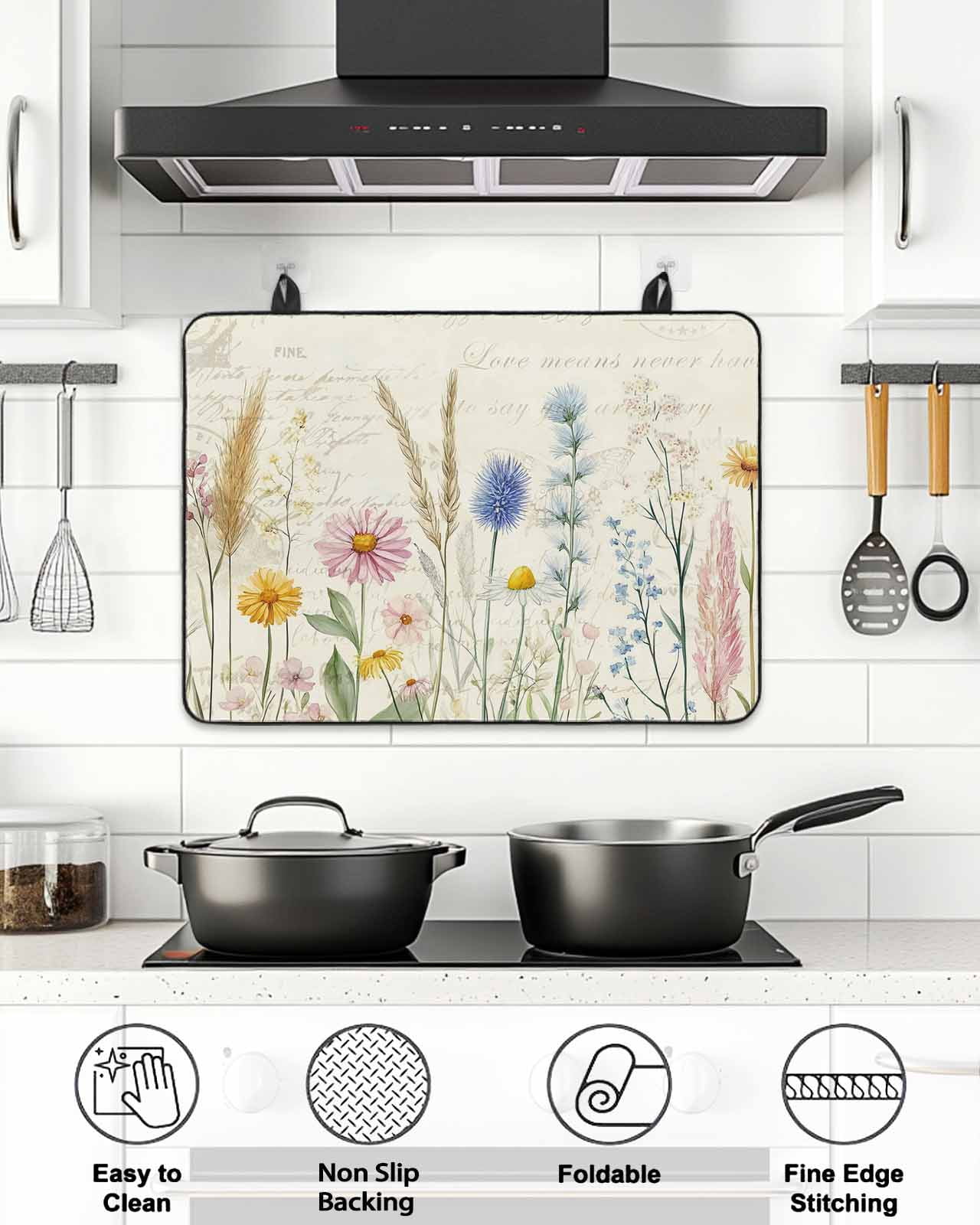 Stove Top Covers for Electric Stove, Spring Floral Glass Stovetop Cover Protector, Summer Flower Botanical Farmhouse Induction Cooktop Protector Oven Mat for Kitchen Countertop 24"x21"