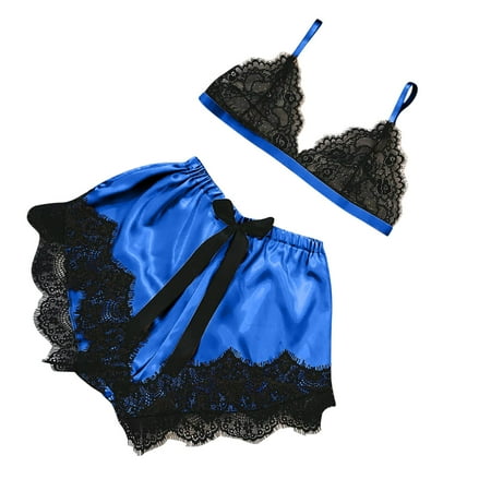 

Women s Pajamas Sets Silk Pajamas for Women Sexy Pajamas Lace Pajamas V-Neck Eyelash Stain Camisole Pajamas Bowknot Shorts Sling Pajama Shorts Blue S Pjs For Women Teddy Lingerie For Women9843