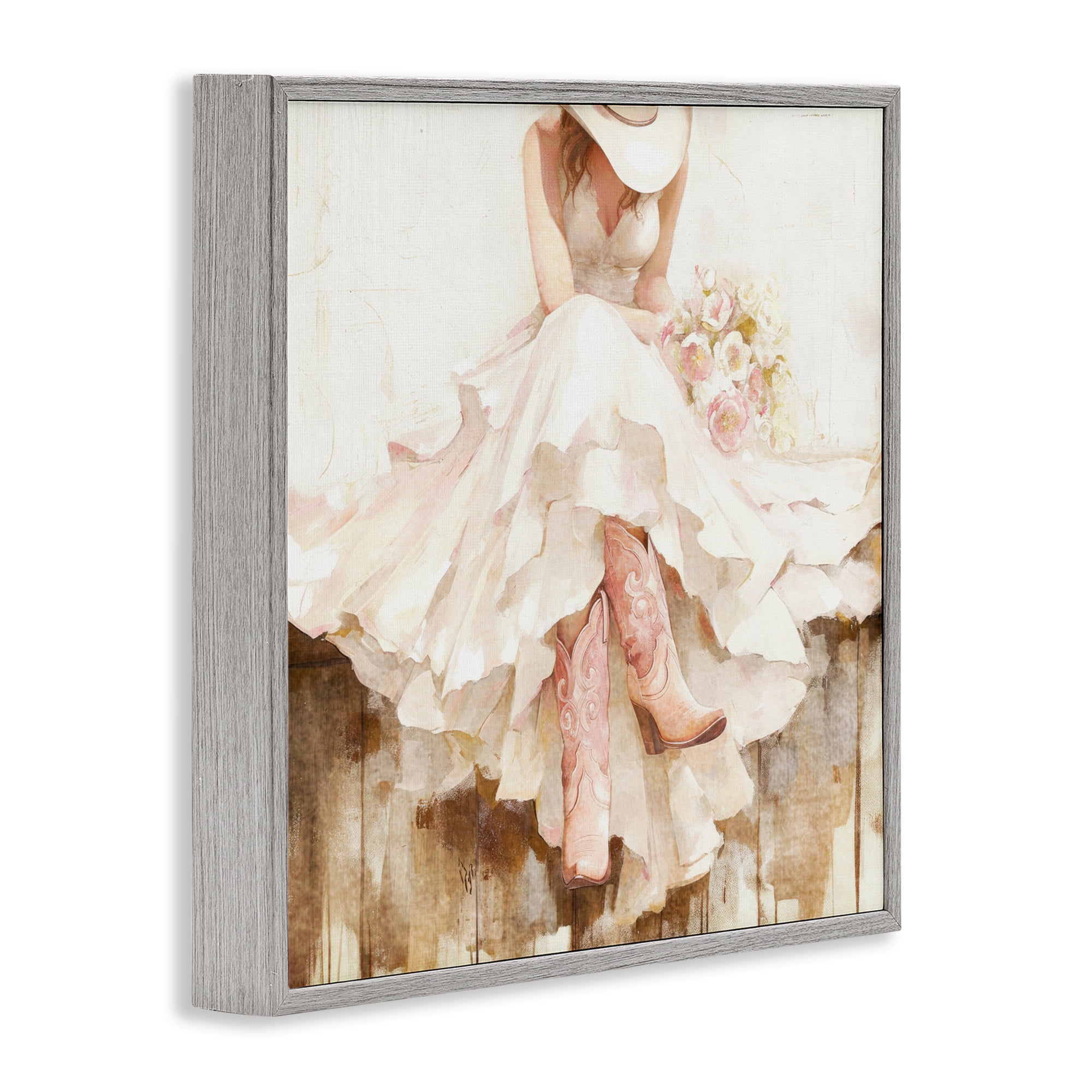 Stupell Industries Cowgirl On The Fence Gray Framed Giclee Art, design by Tina LeCour