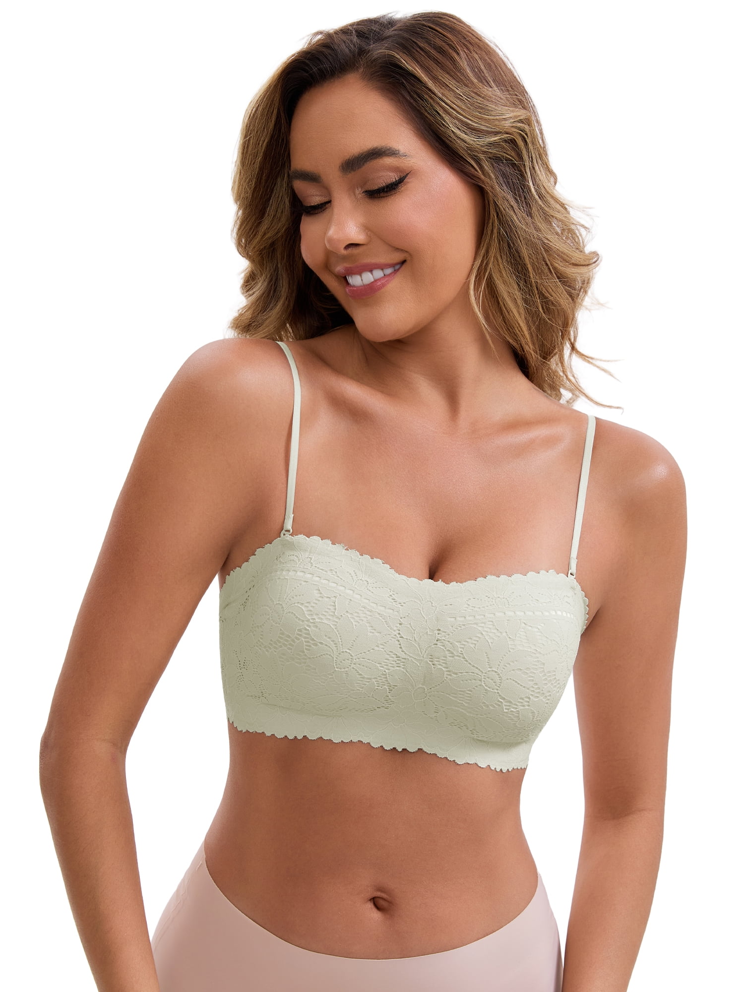 DARING DIVA Strapless Wireless Tube Bra Anti-Slip Push Up Lightweight M Green