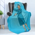 thumbnail image 4 of Welcome Soft Flannel Fleece Blanket, Stewardess Greeting Travel Airport and Flights Tourism Theme Pop Art Retro, Cozy Plush for Indoor and Outdoor Use, 50" x 70", Blue and Multicolor, by Ambesonne, 4 of 5