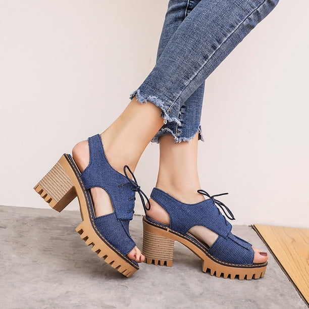 Tamaño de zapatos de mujer de tacón alto de microfibra de cuero artificial y mezclilla de moda 35-43 Wmkox8yii hfjk2572