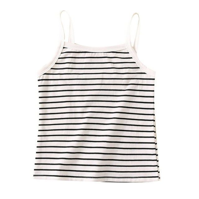FAOWME Vêtements Sans Manches à Rayures pour Filles Bébé Printemps Été Blanc 3-4 Ans